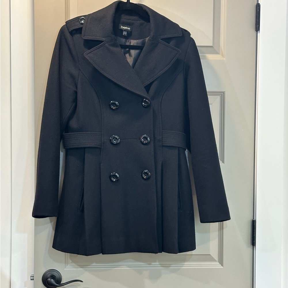 Bebe Black Double-Breasted Women's Pea coat size large - Picture 1 of 8